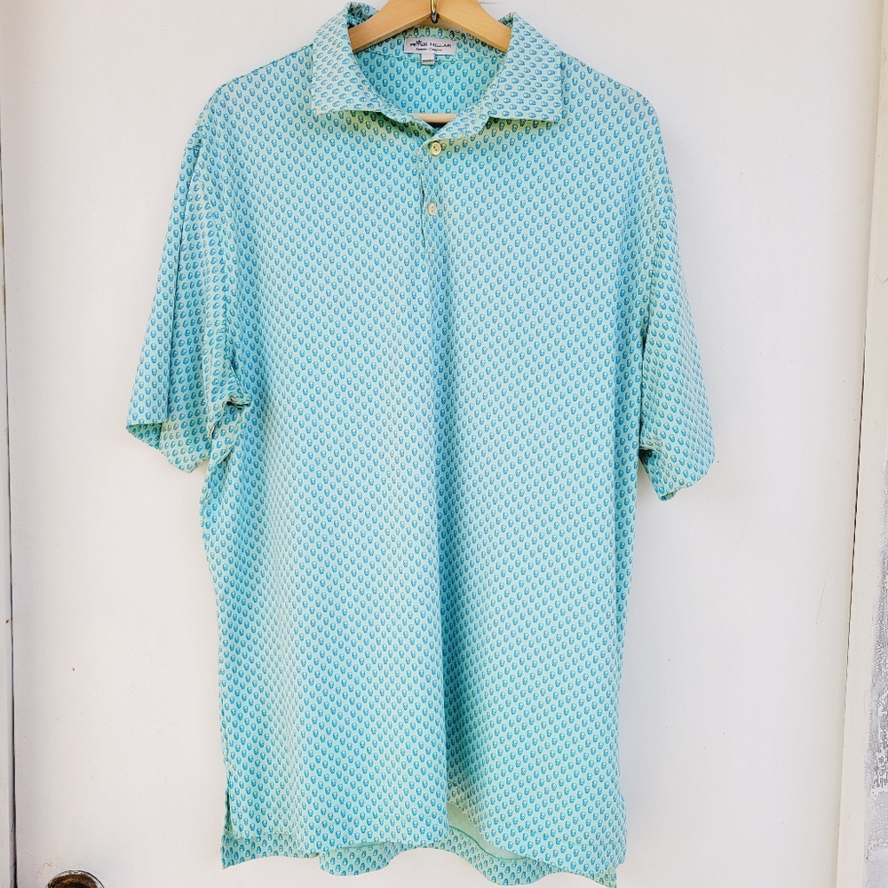 Peter Millar Crown Sport Hudson Skulls Jersey Performance Polo size Large *Logo*